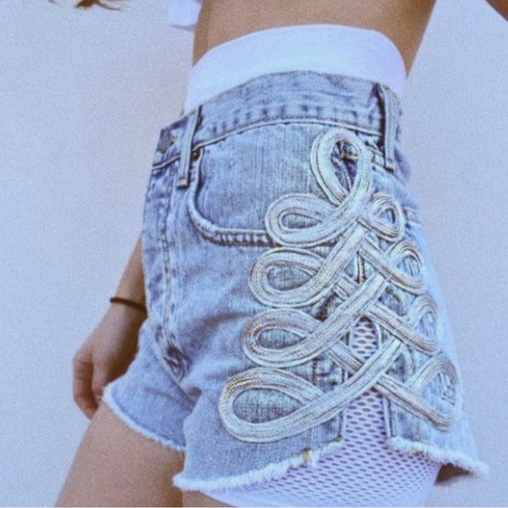 LF silver embellished denim shorts